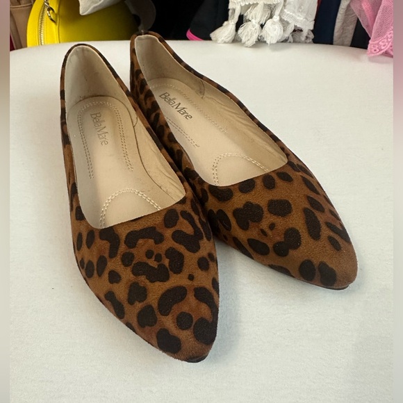 Bella Marie Leopard Suede Pointed Ballet Flats Size 7 - Picture 1 of 6